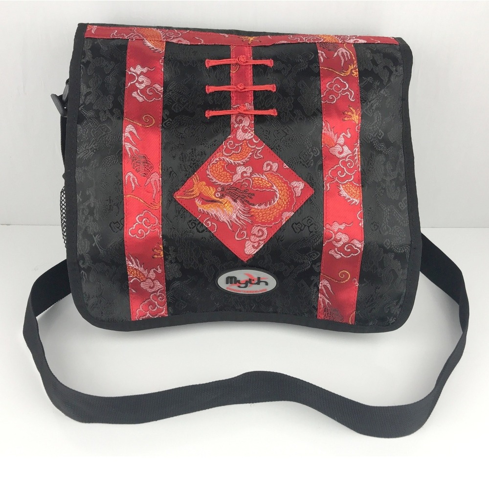 Mythwear Messenger Bag Black Red Dragon Print Crossbody PLEASE READ DESCRIPTION - Picture 2 of 16